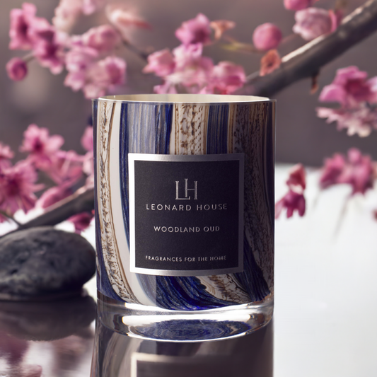 Woodland Oud Soy Wax Candle in Beige and Blue
