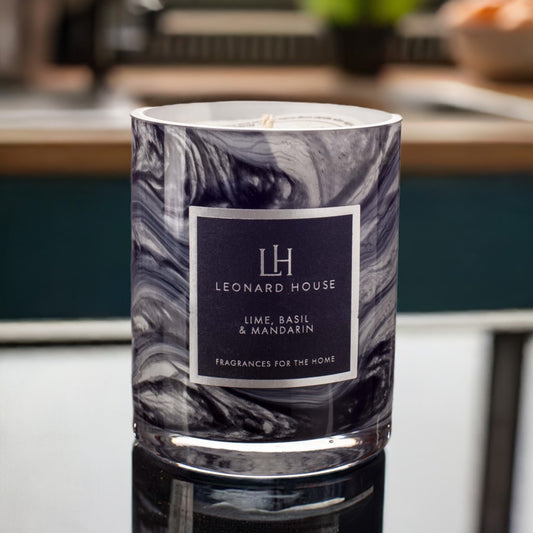 Lime, Basil & Mandarin Soy Wax Candle in Grey, Black and White Jar