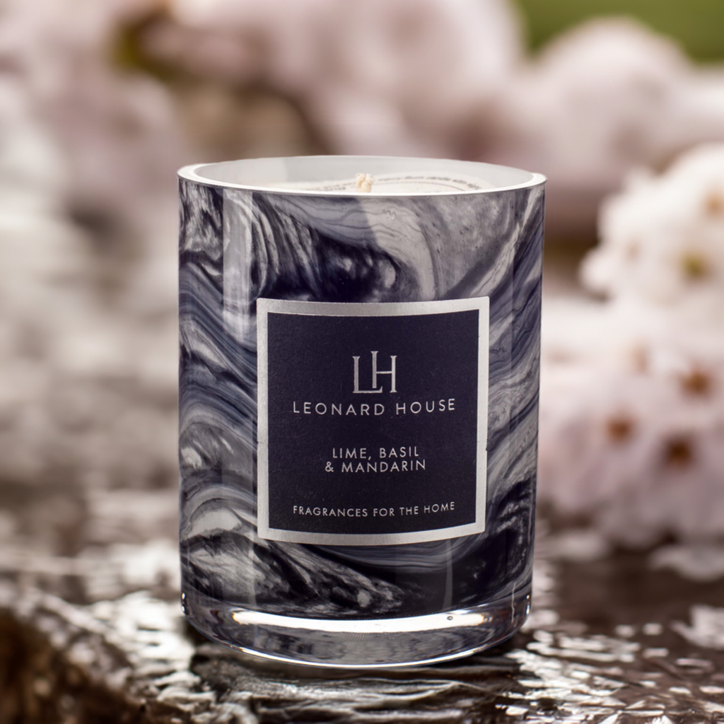 Lime, Basil & Mandarin Soy Wax Candle in Grey, Black and White Jar