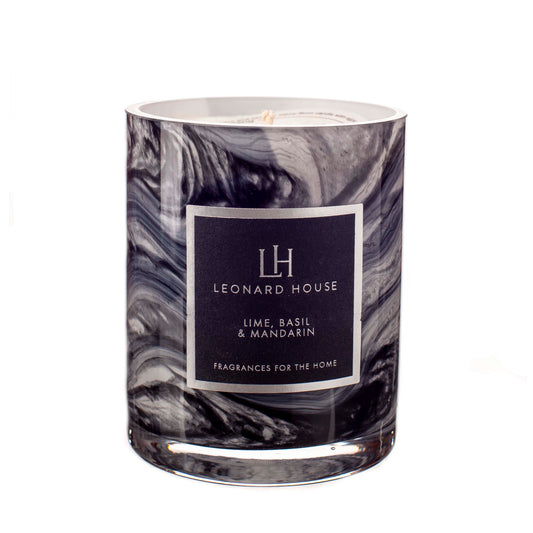 Lime, Basil & Mandarin Soy Wax Candle in Grey, Black and White Jar