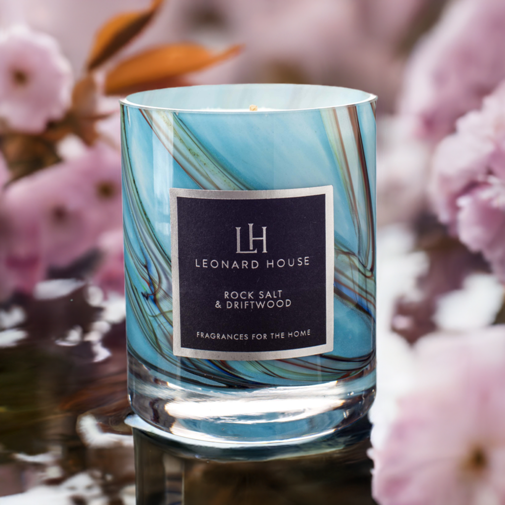 Rock Salt & Driftwood Soy Wax Candle in Blue and Rainbow