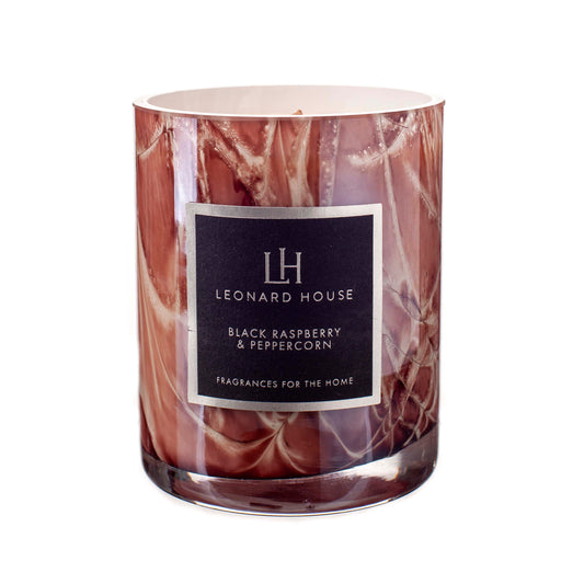 Black Raspberry & Peppercorn Soy Wax Candle in Auburn Marble Glass Jar
