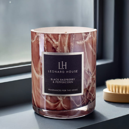 Black Raspberry & Peppercorn Soy Wax Candle in Auburn Marble Glass Jar