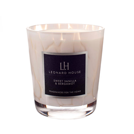 Sweet Vanilla and Bergamot Soy Wax Candle in White Glass Jar