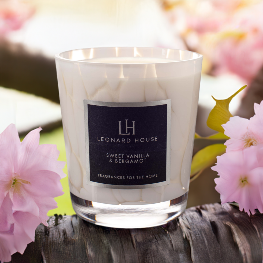 Sweet Vanilla and Bergamot Soy Wax Candle in White Glass Jar